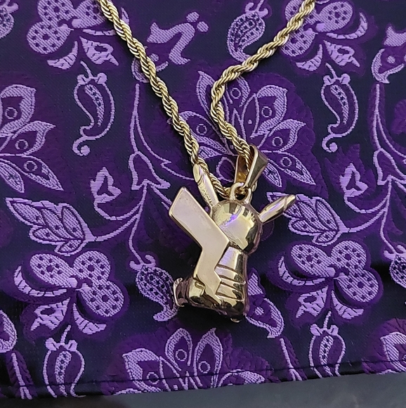 18K Gold Plated Pikachu Pendant with 18K Gold Plated Rope Chain - Picture 8 of 8